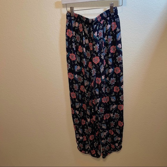NWT RAGA Navy & Pink Floral Boho Palazzo Elastic Waist Pant Small - Picture 7 of 12